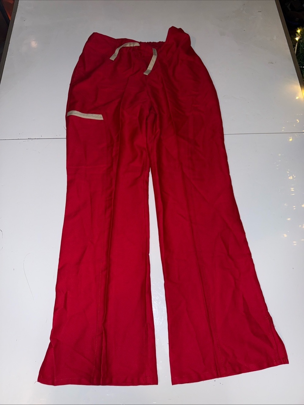 Fundamentals by White Swan Womens Red Scrub Pants Elastic Waist String Tie Small